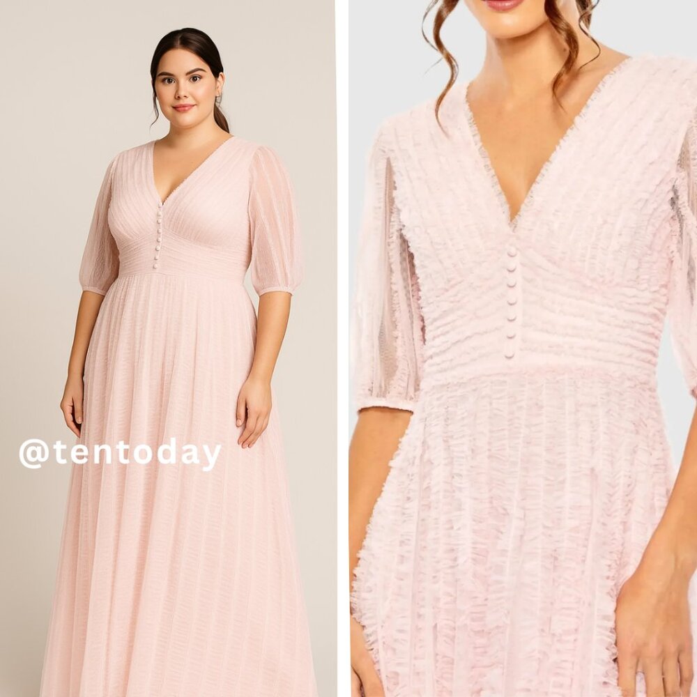 Mac Duggal 8050 Size 18 Pastel Pink Ruffled Half Sleeve Long Maxi Gown Dress